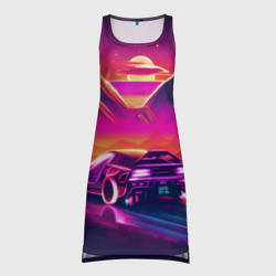 Платье-майка 3D Ретро машина на закате - неон