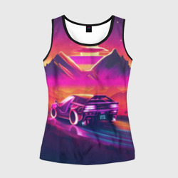 Женская майка 3D Ретро машина на закате - неон