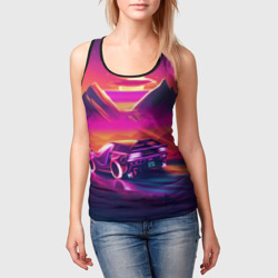 Женская майка 3D Ретро машина на закате - неон - фото 2