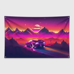 Флаг-баннер Ретро машина на закате - неон