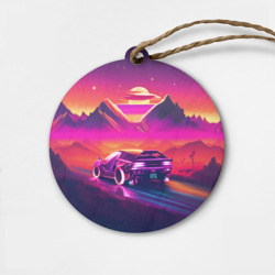 Деревянная игрушка круг Ретро машина на закате - неон