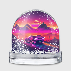 Игрушка Снежный шар Ретро машина на закате - неон