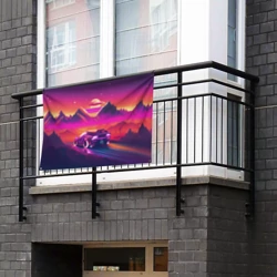 Флаг-баннер Ретро машина на закате - неон - фото 2