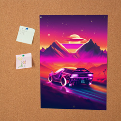 Постер Ретро машина на закате - неон - фото 2