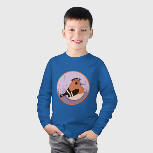 Детский лонгслив хлопок с принтом Птица с ирокезом Удод, фото на моделе #1