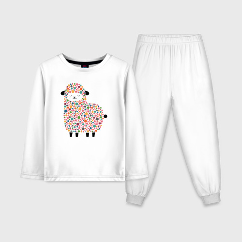 Детская пижама с лонгсливом хлопок Цветная овечка, цвет белый