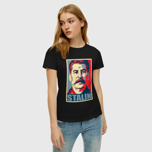 Женская футболка хлопок Stalin USSR, цвет черный - фото 3