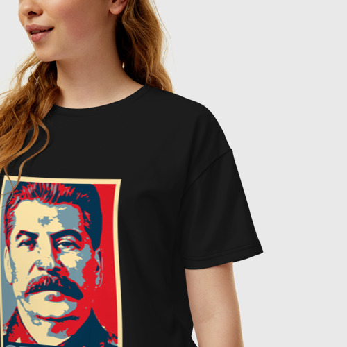 Женская футболка хлопок Oversize Stalin USSR, цвет черный - фото 3