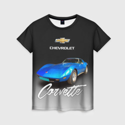 Женская футболка 3D Синий Chevrolet Corvette 70-х годов