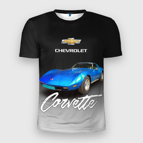 Мужская футболка 3D Slim Синий Chevrolet Corvette 70-х годов, цвет 3D печать