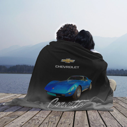 Плед 3D Синий Chevrolet Corvette 70-х годов, цвет 3D (велсофт) - фото 3