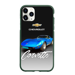 Чехол для iPhone 11 Pro матовый Синий Chevrolet Corvette 70-х годов