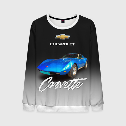 Мужской свитшот 3D с принтом Синий Chevrolet Corvette 70-х годов, вид спереди #2