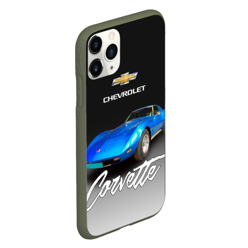 Чехол для iPhone 11 Pro матовый Синий Chevrolet Corvette 70-х годов, цвет темно-зеленый - фото 3