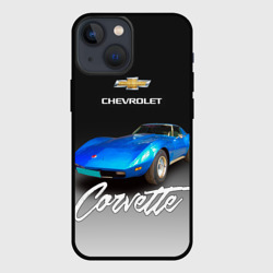 Чехол для iPhone 13 mini Синий Chevrolet Corvette 70-х годов
