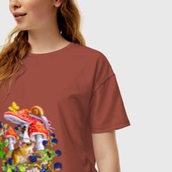 Женская футболка хлопок Oversize Мышь в мухоморах - фото 2