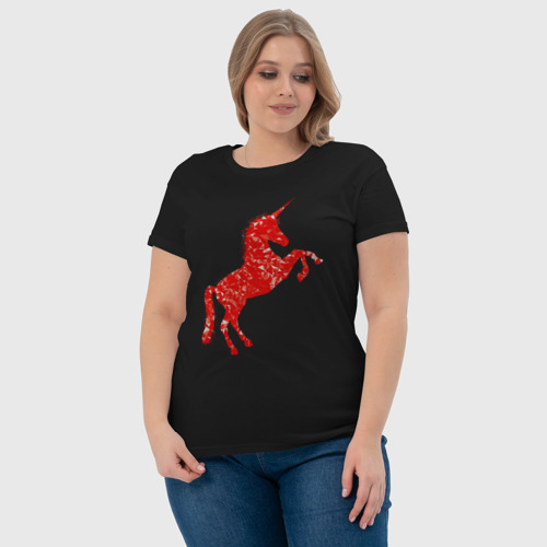 Женская футболка хлопок с принтом Единорог из красного бриллианта, фото #4