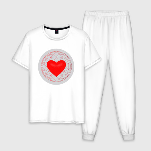 Мужская пижама хлопок с принтом Красное сердце с серым фоном, вид спереди #2