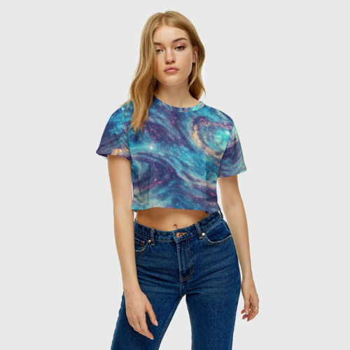 Женская футболка Crop-top 3D Путеводная звезда в космосе, цвет 3D печать - фото 3