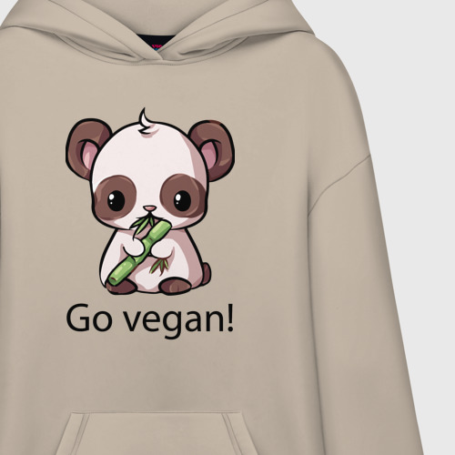 Худи SuperOversize хлопок Go vegan - motto, цвет миндальный - фото 3
