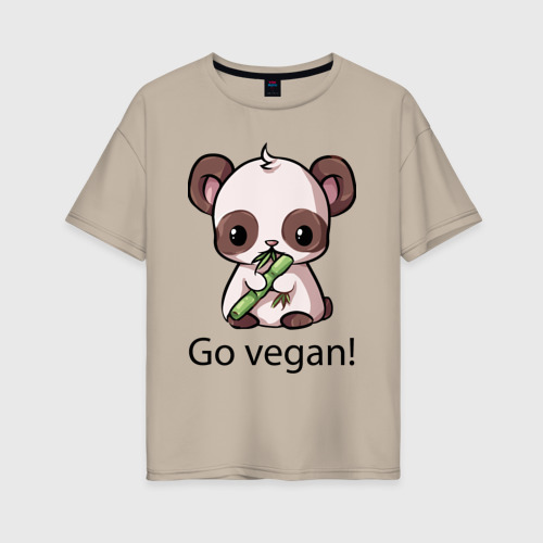 Женская футболка хлопок Oversize Go vegan - motto, цвет миндальный