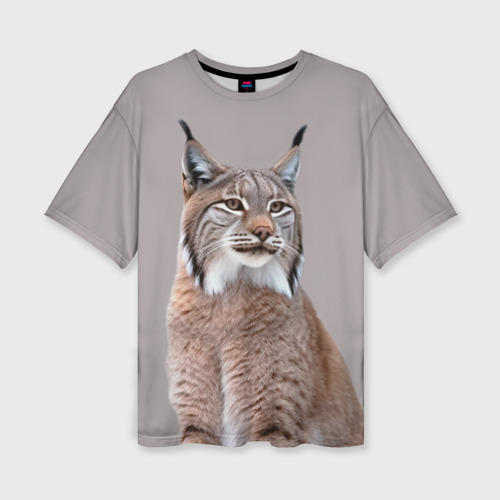 Женская футболка оверсайз с принтом Рысь дикая кошка, вид спереди №1