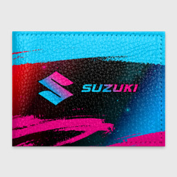 Обложка для студенческого билета Suzuki - neon gradient: надпись и символ