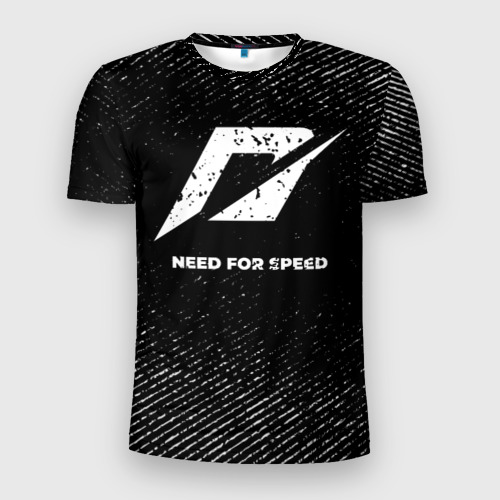 Мужская футболка 3D Slim с принтом Need for Speed с потертостями на темном фоне, вид спереди #2