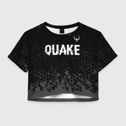 Женская футболка Crop-top 3D Quake glitch на темном фоне: символ сверху