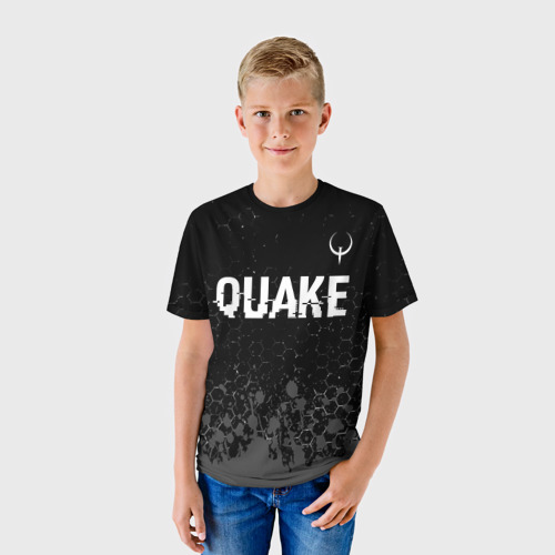 Детская футболка 3D Quake glitch на темном фоне: символ сверху, цвет 3D печать - фото 3