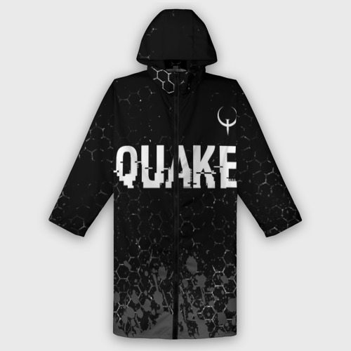 Мужской дождевик 3D Quake glitch на темном фоне: символ сверху, цвет белый