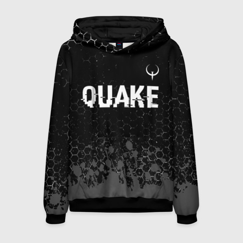 Мужская толстовка 3D Quake glitch на темном фоне: символ сверху, цвет черный