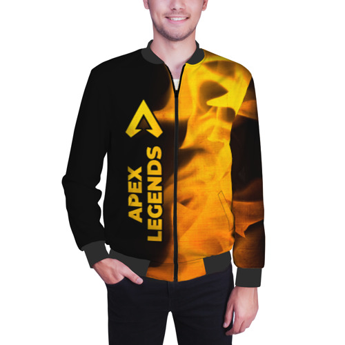 Мужской бомбер 3D Apex Legends - gold gradient: по-вертикали, цвет черный - фото 3