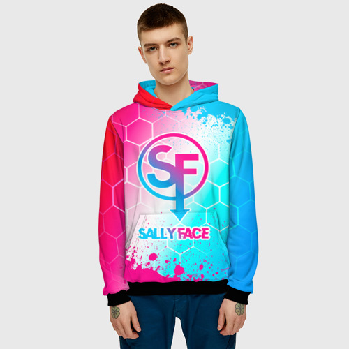 Мужская толстовка 3D Sally Face neon gradient style, цвет черный - фото 3