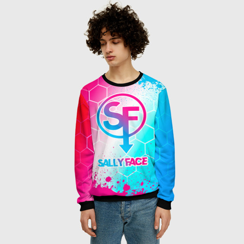 Мужской свитшот 3D Sally Face neon gradient style, цвет черный - фото 3