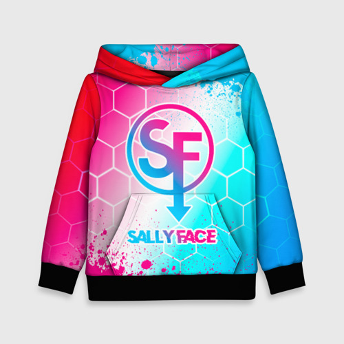 Детская толстовка 3D Sally Face neon gradient style, цвет черный