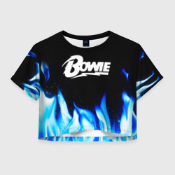 Женская футболка Crop-top 3D David Bowie blue fire