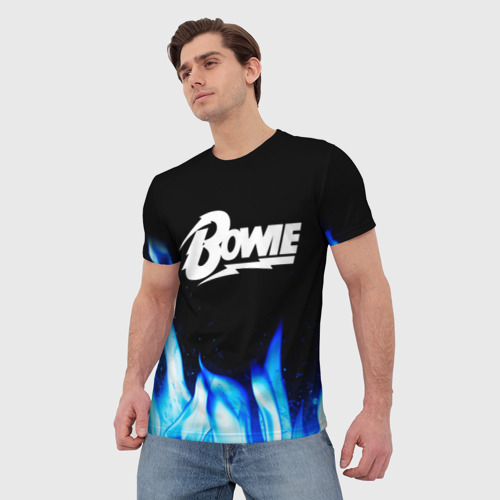 Мужская футболка 3D David Bowie blue fire, цвет 3D печать - фото 3