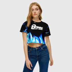 Женская футболка Crop-top 3D David Bowie blue fire - фото 2