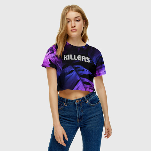 Женская футболка Crop-top 3D The Killers neon monstera, цвет 3D печать - фото 3