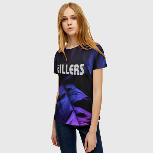 Женская футболка 3D с принтом The Killers neon monstera, фото на моделе #1