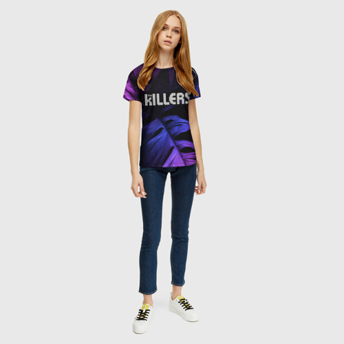 Женская футболка 3D с принтом The Killers neon monstera, вид сбоку #3