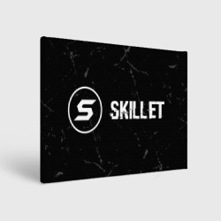 Холст прямоугольный Skillet glitch на темном фоне: надпись и символ