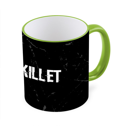 Кружка с полной запечаткой Skillet glitch на темном фоне: надпись и символ, цвет Кант светло-зеленый - фото 3