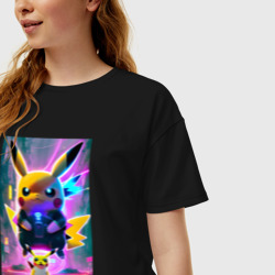 Женская футболка хлопок Oversize Stand of Pikachu - city fantasy - фото 2