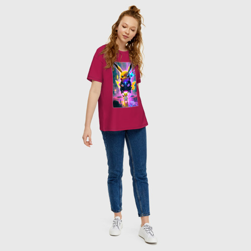 Женская футболка хлопок Oversize с принтом Stand of Pikachu - city fantasy, вид сбоку #3