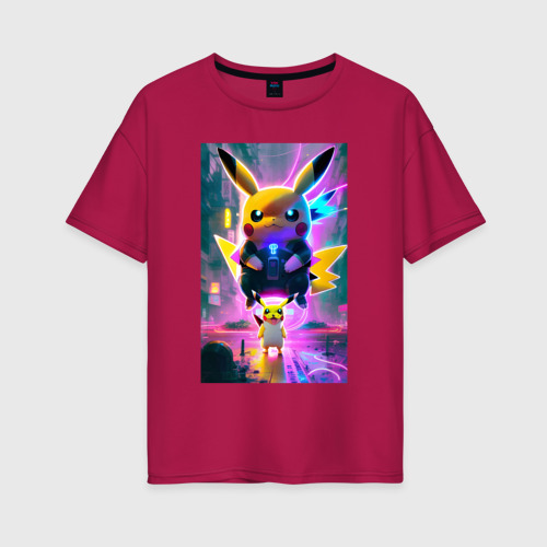 Женская футболка хлопок Oversize с принтом Stand of Pikachu - city fantasy, вид спереди #2