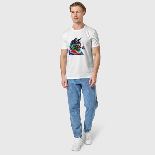 Мужская футболка хлопок с принтом Красочный котенок с бабочкой, вид сбоку #3