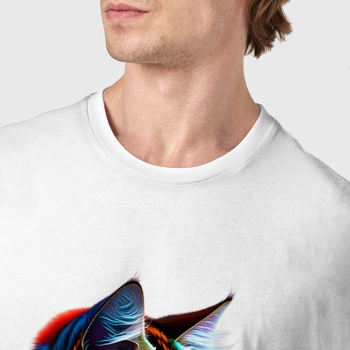 Мужская футболка хлопок с принтом Красочный котенок с бабочкой, фото #4