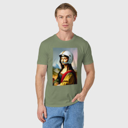 Мужская футболка хлопок Мона Лиза в шлеме - нейросеть - фото 2